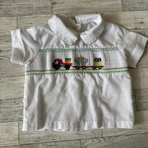 Sir John by Rosalina White Smocked First B-Day Cupcake Truck Shirt Sz 12 months - Picture 1 of 9