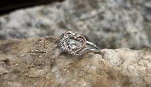 Clogau Silver & 9ct Rose Gold Cwtch Dancing White Topaz Ring Size P Wales - Picture 1 of 5
