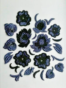 Floral Applique Black Handmade Embroidered Patch - Picture 1 of 7
