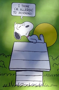 1958 Snoopy Sleeping Poster Schulz - " I think I am Allergic to Morning! " - Picture 1 of 12