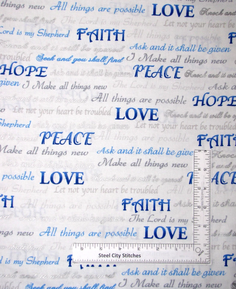 Tela religiosa Hope Peace Words detalles plateados algodón #33428 Fe por yarda Foto 1 de 1