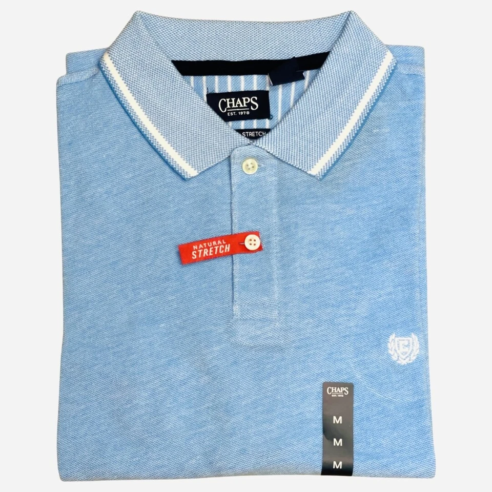 CHAPS Men's Polo Shirt Light Blue Size-XL Short Sleeves.