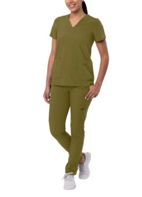 Adar Addition Scrub Set For Women - V-Neck Scrub Top & Skinny Cargo Scrub Pants - Image 1 of 4