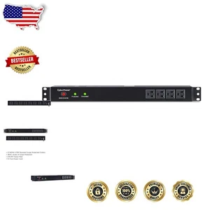 Metal 12-Port Rackmount Surge Protector, 15A, 15ft Cord - Versatile Mounting - Picture 1 of 7