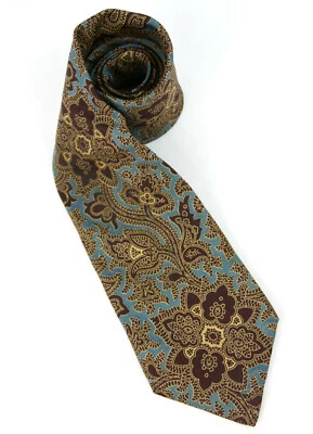 Gravata de seda vintage Saks Fifth Avenue floral jacobino azul damasco 57" década de 1980 - Imagem 1 de 4