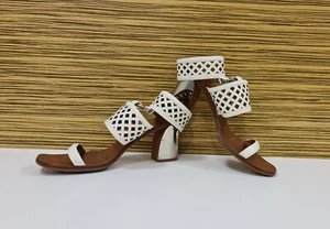 Sandalias de tobillo de cuero TORY BURCH Pumps Peeptoe talla US10 = 41 blanco plata - Imagen 1 de 12
