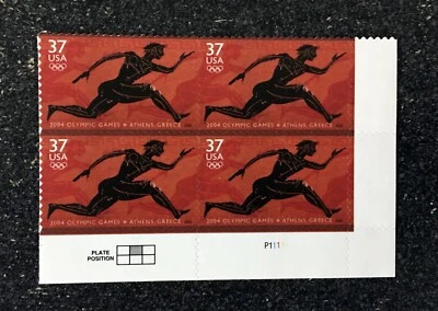2004USA #3863 37c Summer Olympics Athens - Plate Block of 4  Mint NH - Image 1 of 2