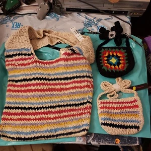NEW WOMENS NOBO NO BOUNDARIES FESTIVAL CROCHET PURSES 1 LARGE 2 SMALL  - Picture 1 of 8