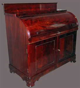 AMERICAN CLASSICAL CYLINDER DESK Signed J.W. Meeks - Picture 1 of 9