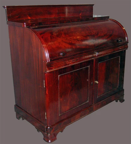 AMERICAN CLASSICAL CYLINDER DESK Signed J.W. Meeks Cover