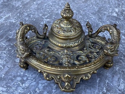 Encrier En Bronze 19 Eme Signe « EM » - Photo 1/4