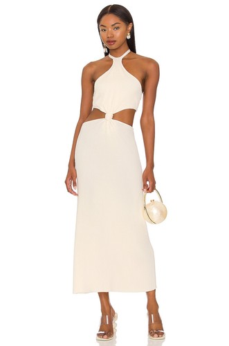 OFF WHITE Maxi abito lungo Cult Gaia nuovo con etichette Cameron lavorato a maglia bianca tagliato a maglia S