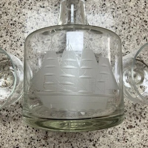 Toscany Crystal Etched Sailing Ship 6 Glasses and 1 Decanter + Stopper Whiskey - Picture 1 of 8