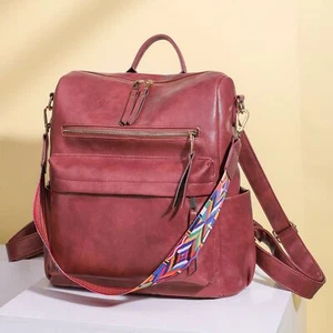 Womens Genuine Leather Backpack Ladies Large Campus Convertible Shoulder Bag - Picture 1 of 7