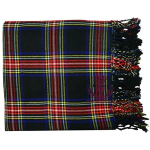 Men's Scottish Kilt Fly Plaid Black Stewart Tartan / Kilt Fly Plaid 48"X 48" - Picture 1 of 5