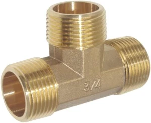 Brass Pipe Fitting Barstock Street Tee T 3 NPT 3/4" Malex 3/4"x 3/4"Male Adapter - Picture 1 of 3