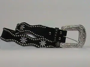 Crystal ROWEL ~ Black SCALLOP Leather ~ NOCONA Ladies Western BELT ~ N34154 14 - Picture 1 of 2