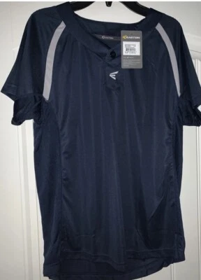 Camisa de beisebol EASTON M7 2 BOTÕES VENTILADA MANGA CURTA AZUL MARINHO/CINZA JUVENIL PEQUENA NOVA - Imagem 1 de 3