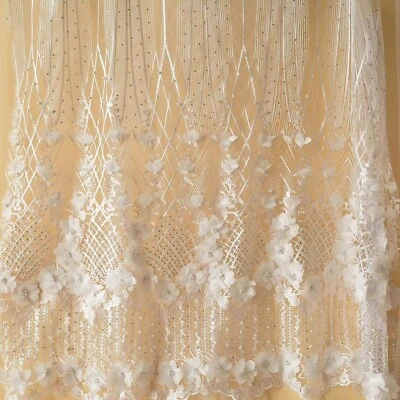 Strass 3D Fleur Costume Tissu Dentelle Perlé Broderie Mariage Robe Tulle - Bild 1 von 4