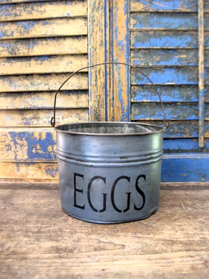 LG Antique Tin Pail Blue Milk Paint Eggs Stencil - Image 1 of 4