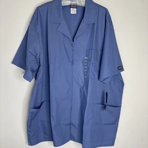 Cherokee Workwear Men’s Blue Zip Up Scrub Top 3 Pockets 2XL Collar NWT - Picture 1 of 9