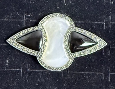 Broche prendedor de ónix vintage Judith Jack ART DECO de plata esterlina marcasita Foto 1 de 4