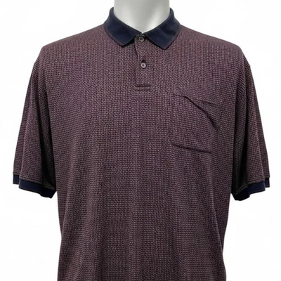 Arrow Polo Shirt Men Size 2XL Burgundy Blue All Over Print Short Sleeves Cotton  - Image 1 of 4