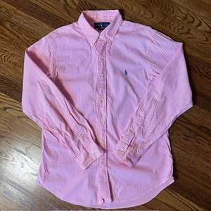 Polo Ralph Lauren Long Sleeve Button Down Shirt Mens L Pink White Striped Cotton - Picture 1 of 8