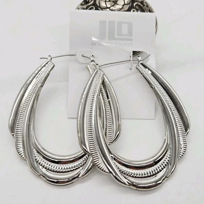 Pendientes de aro JENNIFER LOPEZ tono plata JLO celebridades ENORMES 3 pulgadas Foto 1 de 4