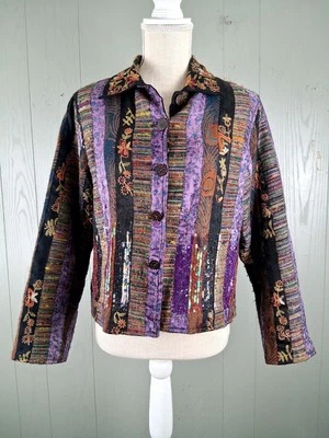 Boho Silk Patchwork Jacket Womens PS Art-to-Wear Cottagecore Festival Buttons - Image 1 of 4