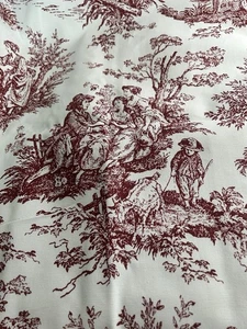 Burgundy White Toile Fabric Crimson Red 19" x 58" Cotton Canvas F63 - Picture 1 of 5
