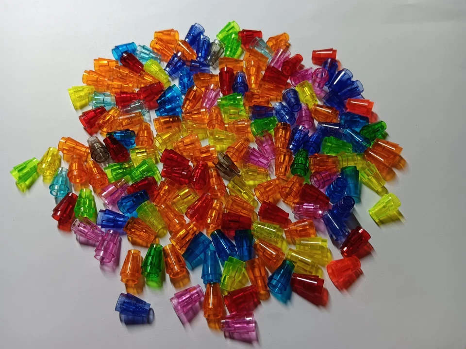 LEGO BULK LOT OF 160 1X1 TRANS ROUND BRICK CONE PIECES MIXED COLORS #4589 - Image 1 of 1