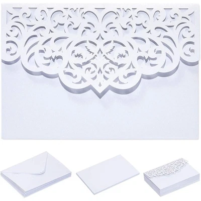 White Laser Cut Wedding Invitations with Envelopes (7.15 x 4.95 in, 24 Pack) - Image 1 of 4