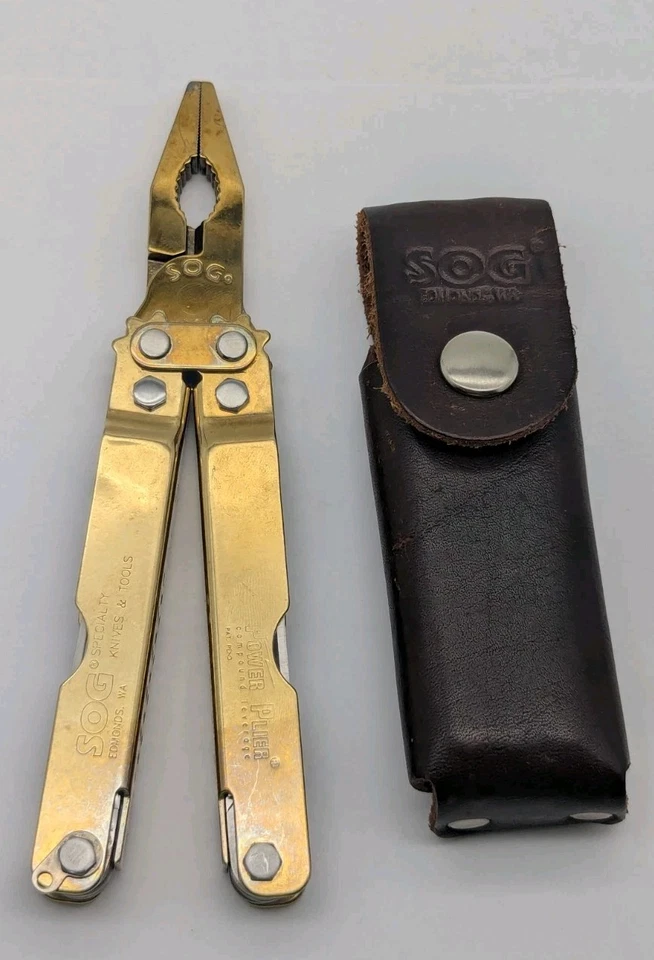  SOG T52 Power Plier Mulitool Gold Tone PRE OWNED READ TiNi COAT USA HARD 2 FIND - Image 1 of 4