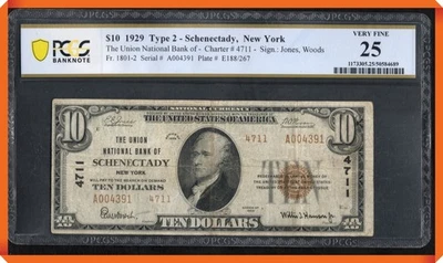 KC- Fr.1801-2 1929 NB of Schenectady , NY #4711 - VF 25 PCGS Banknote - Image 1 of 3
