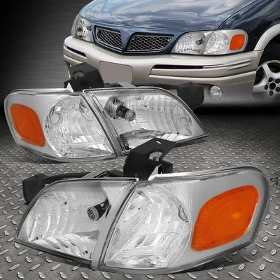 FOR 97-05 CHEVY VENTURE MONTANA CHROME HOUSING AMBER CORNER HEADLIGHT HEAD LAMPS - Image 1 of 4