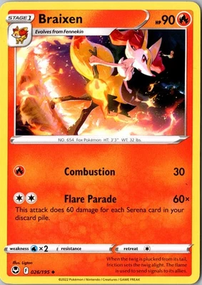 Braixen Normal Uncommon SWSH12: Silver Tempest 026/195 NM - Image 1 of 2