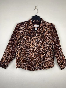 Lucy & Laurel Woman Size 2X 100% Linen Short Button Down Jacket Cat Print - Picture 1 of 6