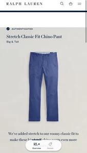 Polo Ralph Lauren Pants Mens 54x30 Big Blue Stretch Classic Fit Flat Chino - Picture 1 of 4