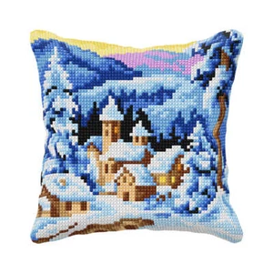 Orchidea Cushion cross stitch kit Winter village 99041 - Picture 1 of 2