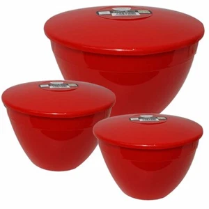 Pudding Basins with Lids Red Medium / Large Plastic Basin Bowl Size 1½ 2 3 pint - Picture 1 of 14