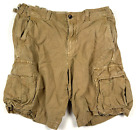 Banana Republic Cargo Shorts Men's Tan Cotton Linen Blend Snap Pockets Buckle 33