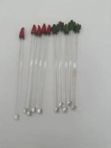 Vintage Swizzle Sticks 5 Red Peppers 5 Cactus Bar Party South Western Margarita - Picture 1 of 5