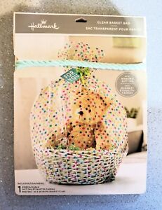 Easter Clear and Polka Dot Easter Basket Gift Basket Bag with Ribbon & Gift Tag