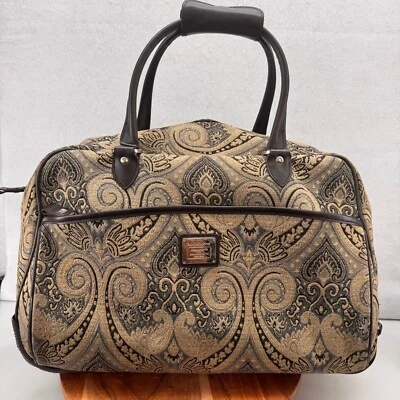Equipaje de viaje vintage Liz Claiborne bolso de mano con ruedas tapiz de cachemira Foto 1 de 4