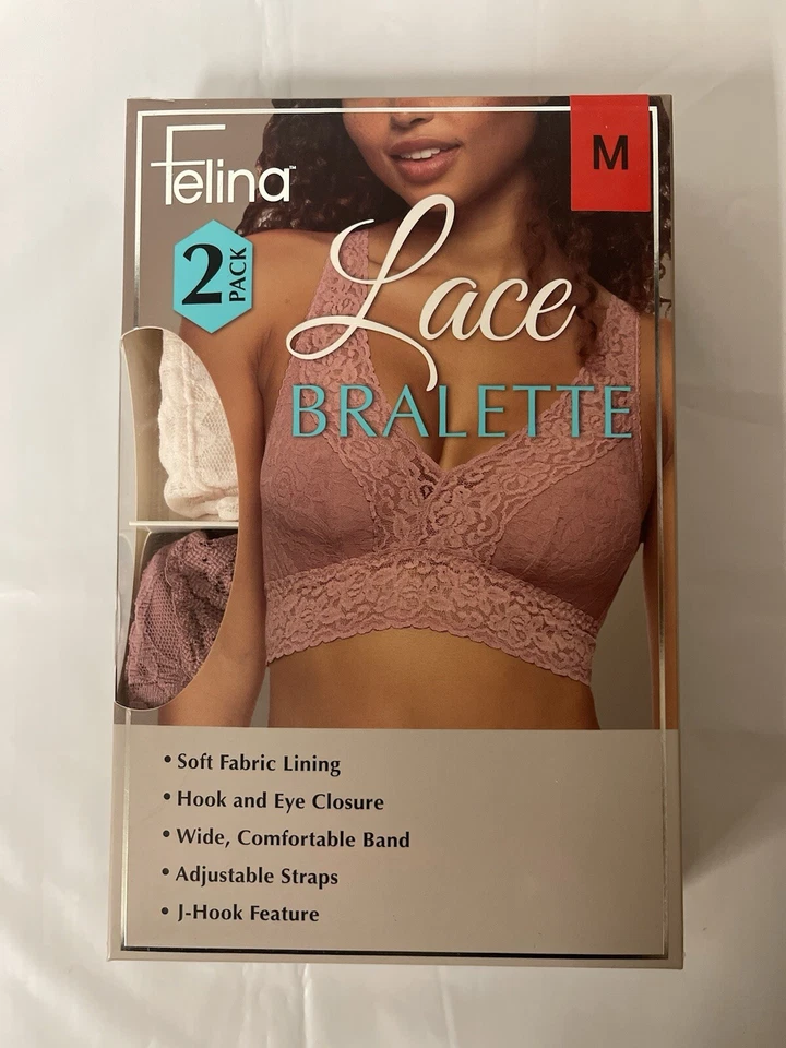 Paquete de 2 bralette de encaje para mujer Felina, blanco/rosa mediano ✅ Foto 1 de 2