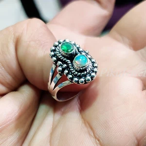 Chrome Diopside & Opal Gemstone 925 Sterling Silver Ring Birthday Gift Jewelry - Picture 1 of 7