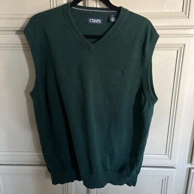 Chaleco Suéter Chaps Para Hombre Talla Grande Verde, Sin Mangas Cuello en V Golf Informal Foto 1 de 4