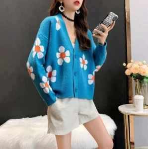 2020 New Lady Women's Elegant Flower Casual Loose Cardigan Sweathers Tops - Picture 1 of 6