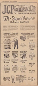1924 J.C. Penney Co. Anuncio impreso en periódico 571-Store Power caqui, mono, vintage - Imagen 1 de 1